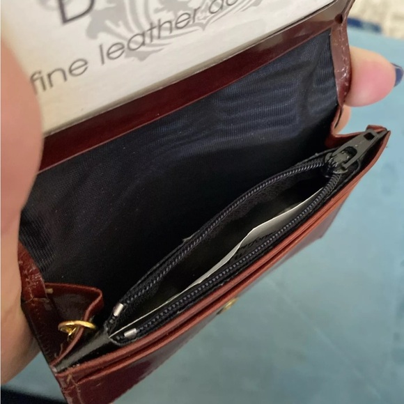 BOSCA Leather Fold Over Wallet Card Case Key Ring Burgundy